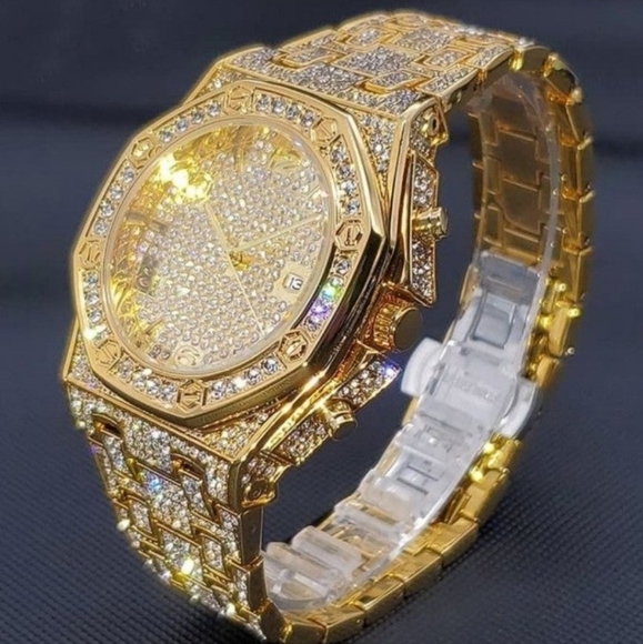 Men Hip Hop Icey Watch Iced Out Sub Dial Wristwatch CZ Crystal Fashion Bling Jewelry Watch